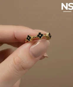 anillo treboles onix negro #05