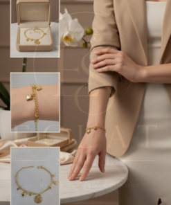 pulsera con dijes de corazones y medalla