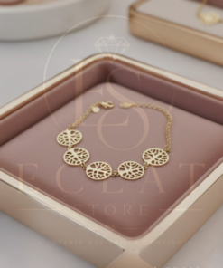 pulsera con dijes circulares calados (Árbol de la vida)