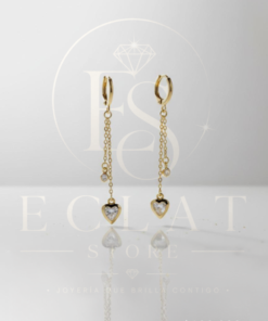 aretes largos con dije de corazón y circonia