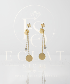 aretes largos con dije circular plano