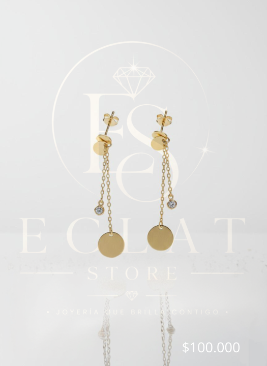 aretes largos con dije circular plano aretes largos con dije circular plano