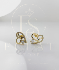 aretes tipo topo con diseño de corazón calado y circonia