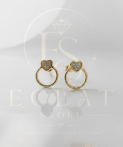 aretes tipo topo con diseño de corazón pequeño y aro trenzado
